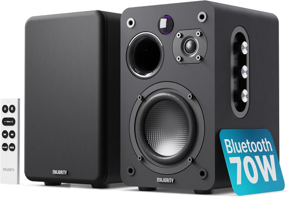 Majority D70X Powered Bluetooth Bookshelf Speakers – 70W | HDMI ARC | Optical | Black | 1000003080