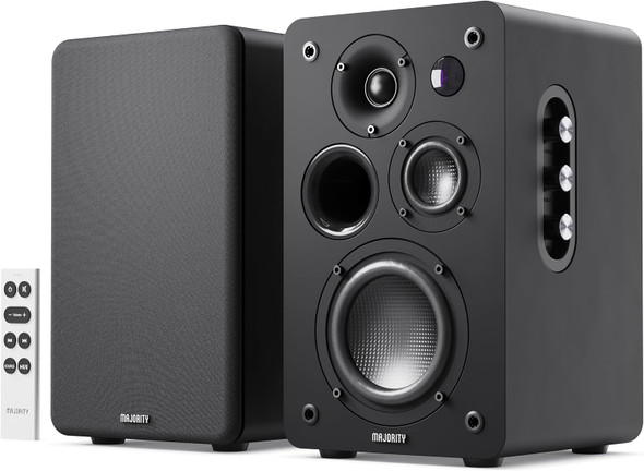 Majority D100X Powered Bluetooth Bookshelf Speakers – 100W | HDMI ARC | Phono Input | Black | 1000003132