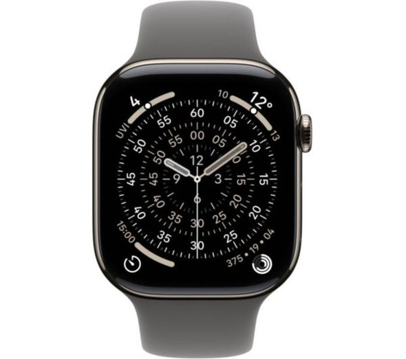 Apple Watch Series 11 GPS + Cellular 46mm Natural Titanium Case with Stone Grey Sport Band - S/M | MFCW4MP/A