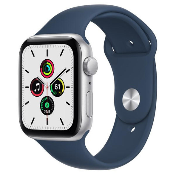 Apple Watch SE GPS, 44mm Silver Aluminium Case with Abyss Blue Sport Band - Regular or MKQ43B/A