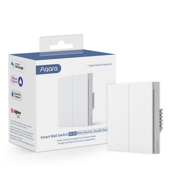  Aqara Smart Wall Switch H1 w Neutral Double Rocker White | WS-EUK04 