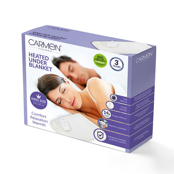  Carmen C81194 Kingsize Heated Under Blanket 120x130cm 1 Controller | White 