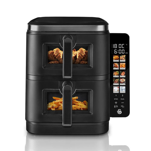  Swan SD10522BLK 11L Duo Layer Air Fryer Black with Black SS Trim 