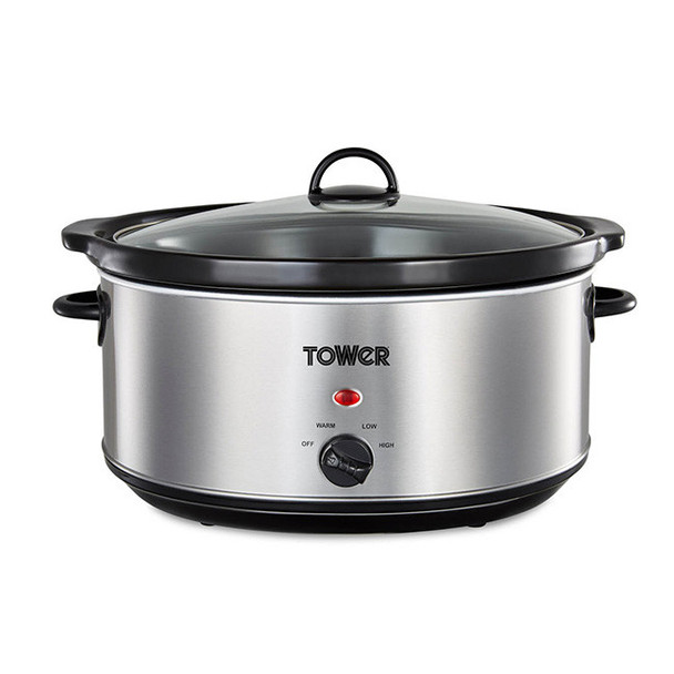  Tower T16040Y 6.5L Slow Cooker Stainless Steel Black Handles 