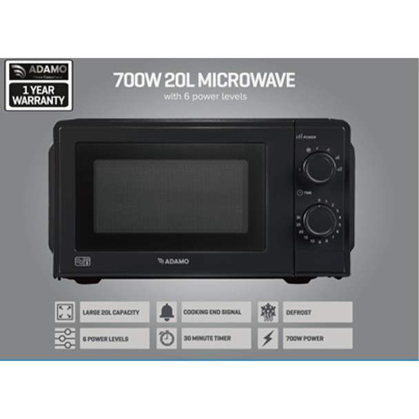 Adamo ADAMO SDA2638ED 20L 700W Manual Microwave - Black 
