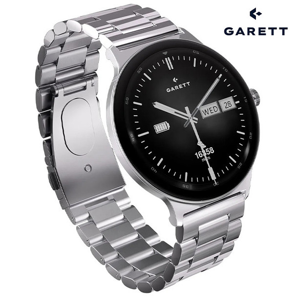 Garett QUANTUM Smartwatch | SILVER STEEL 
(with Additional Brown Leather Quick Release Strap) 
