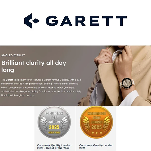  Garett Rose Gold Smartwatch | Mesh (with Additional White Leather Quick Release Strap) | ROSE GOLD MESH 