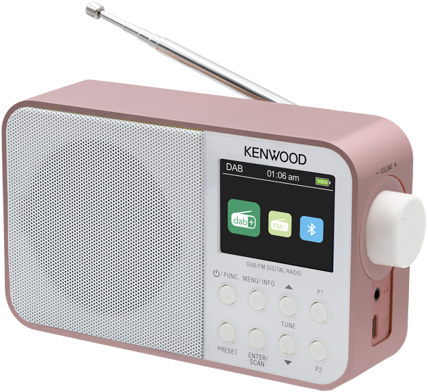 Kenwood CR-M30DAB-R Portable DAB+ Radio with Bluetooth, Built-in Battery & 6.1 cm Colour Display, Rose Gold/White | CRM30DABR