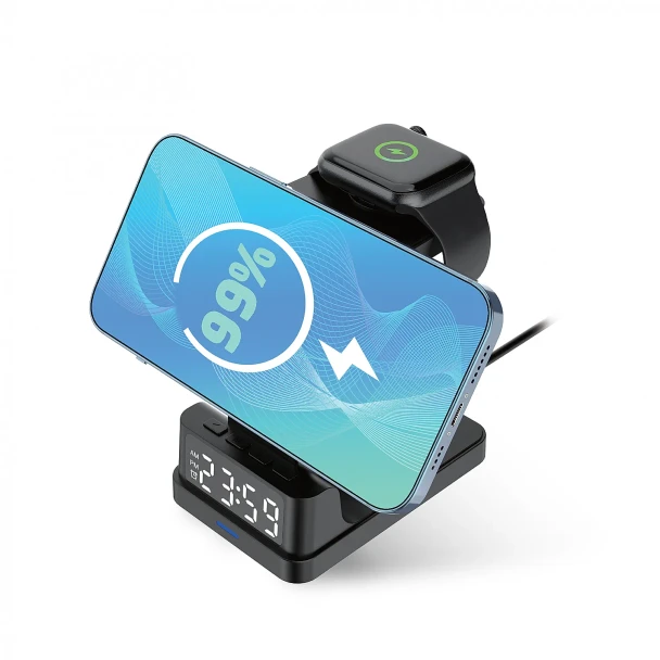  Groove 4-in-1 Wireless Charging Station with Alarm Clock - Black | GVWC09 