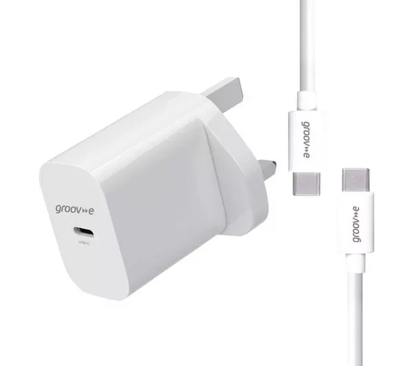  Groove USB-C Wall Charger 25W with USB-C to USB-C Cable - White | GVMA112WE 
