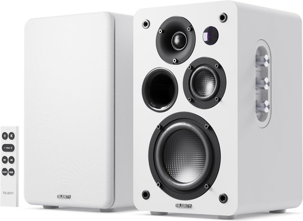  Majority D100X Powered Bluetooth Bookshelf Speakers – 100W | HDMI ARC | Phono Input | White | 1000003141 