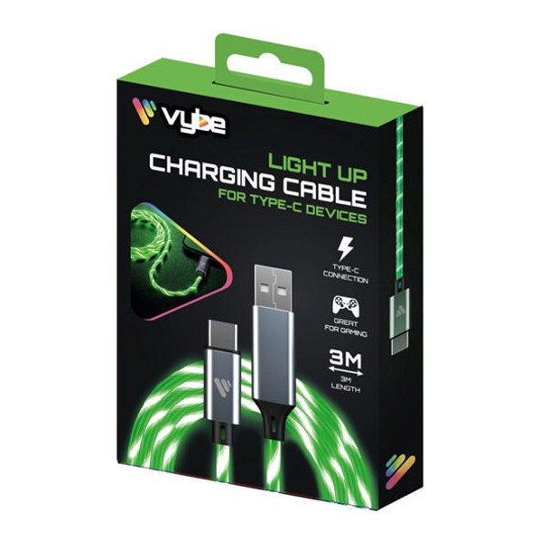 Vybe Light Up Charging Cable | Type-C 3m | Green | 050794