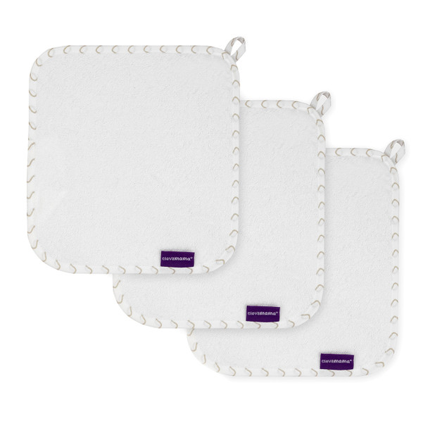 Clevamama ClevaMama Bamboo Baby Washcloth Set (3Pk) - White & Grey | 3537 