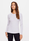 THE UPSIDE grey marle Chrissy Long Sleeve top made from organic cotton is designed for a slim fit and features ribbed fabrication, crew neck and an embroidered tonal arrow logo.