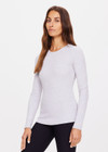 THE UPSIDE grey marle Chrissy Long Sleeve top made from organic cotton is designed for a slim fit and features ribbed fabrication, crew neck and an embroidered tonal arrow logo.