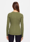 THE UPSIDE green olive Chrissy Long Sleeve top made from organic cotton is designed for a slim fit and features ribbed fabrication, crew neck and an embroidered tonal arrow logo.