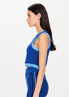 THE UPSIDE Nirvana Mahalia Top in Cobalt Blue is a sustainable organic cotton two tone ribbed knitted top with contrast top stitching detail and a cropped high neck shape.
