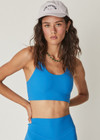 THE UPSIDE Peached Jade Bra in Pool Blue is a recycled full coverage bra with scooped T bar back, internal elastic underbust and removable cups.