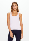 THE UPSIDE Balance Seamless Lenny Tank in Orchid Purple is a scoop neck seamless rib tank with removable cups and cross back straps.