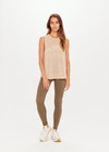 THE UPSIDE Knitted Muscle Tank in Pebble Brown is a sustainable organic cotton muscle tank with our white horseshoe logo at centre front.