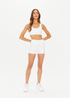 THE UPSIDE women's white Peached Harley Bra made with Recycled Peach fabric features a scoop front, scooped back, removable bust cups and moisture wicking properties; perfect for yoga, pilates or barre.