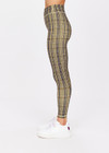 THE UPSIDE women's check La Paz 25 Inch Midi Pant made in Recycled Soft Peached features a mid-rise fit, 25 inch leg length, printed check pattern, printed arrow logo at back and moisture wicking properties; perfect for yoga, pilates or barre.