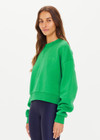 THE UPSIDE women's bright green Drifter Dominique Crew made in organic cotton fleece features a cropped cut, tonal embroidered Horseshoe logo at front chest and a high neck band in soft rib.