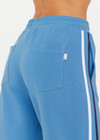 THE UPSIDE women's lagoon-blue high-waisted Fortuna Roma Pant made with lenzing viscose fabrication features an elasticated waist with drawcord, stripe binds down sides, invisible zips at hems, and pockets on front and back.