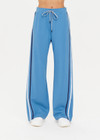 THE UPSIDE women's lagoon-blue high-waisted Fortuna Roma Pant made with lenzing viscose fabrication features an elasticated waist with drawcord, stripe binds down sides, invisible zips at hems, and pockets on front and back.