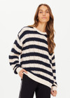 THE UPSIDE women's black and cream stripe Queens Boo Knit made with organic combed cotton knit features soft rib cuffs, neck and hem;  a classic/staple knitwear piece.