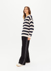 THE UPSIDE women's black and cream stripe Queens Boo Knit made with organic combed cotton knit features soft rib cuffs, neck and hem;  a classic/staple knitwear piece.