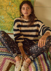 THE UPSIDE women's black and cream stripe Queens Boo Knit made with organic combed cotton knit features soft rib cuffs, neck and hem;  a classic/staple knitwear piece.