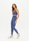 THE UPSIDE women's indigo paisley Nouveaux 25 Inch Midi Pant made in Recycled Soft Peached features a 25 inch leg length, an elasticated drawcord through waistband, arrow logo at centre back, and moisture wicking properties.