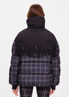THE UPSIDE women's black check Lumiere Fox Puffer Jacket is made with recycled fabric, for a relaxed fit. This puffer is fully lined and insulated with polar fleece, ideal for the snow.