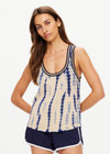 THE UPSIDE women's creme and navy tie dye Wishbone Emma Knitted Tank is made with 100% organic cotton. Designed for leisure this lightweight tank features a stripy ribbed neckline.