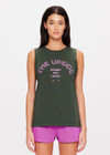 THE UPSIDE women's green Jetset Jeet Tank is made with organic cotton jersey, designed for a relaxed fit. This classic muscle tank features folded armhole details, perfect for leisure.