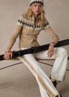 THE UPSIDE women’s khaki Fairbanks Blanche Half Zip is made from organic cotton. The high neck top features knitted fair isle pattern. Designed for Après-ski and winterwear.