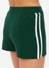 THE UPSIDE women's green Les Border Everit Knit Short is made from a viscose blend. The knitted mid-rise short features a knitted white side stripe for style and elasticated waistband for comfort. Designed for walking and recovery.