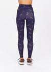 THE UPSIDE women's dark navy paisley Vadella 28in Yoga Pant is made form recycled textured rib fabric with moisture wicking properties. The mid rise legging features a striped elastic drawcord through the waist.