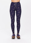 THE UPSIDE women's dark navy paisley Vadella 28in Yoga Pant is made form recycled textured rib fabric with moisture wicking properties. The mid rise legging features a striped elastic drawcord through the waist.