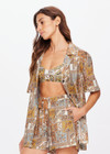 THE UPSIDE women's neutral paisley print Vadella Andie Shirt is made from organic cotton. The button up shirt is lightweight with an oversized fit. Designed for recovery and relaxation.