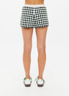 THE UPSIDE women's Portobello Malik Crochet Short is hand crocheted in a two tone design of green and white. The relaxed elasticated waist short is fitted with a white waistband with drawcord. Designed for activity golf.