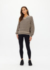 THE UPSIDE women's neutral abstract print Castilla Millie Knit Sweater is made with an organic cotton blend knit jacquard. This relaxed knitted sweater features a high neckline with striped rib. Designed for everyday wear.