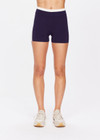 THE UPSIDE women's navy Montage Speechless Short is a knitted short with cream side panels and soft waistband for comfort. Designed for light movement and recovery.