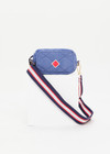 THE UPSIDE women's blue Pacific Voyage Crossbody Bag is made from recycled fabric. The mini quilted crossbody bag features adjustable and removable straps.