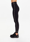 THE UPSIDE women's black Saloon 25 inch high midi legging, made from recycled soft peached, features an embroidered western inspired stitch in cream down sides and breathable, quick drying and soft fabric.