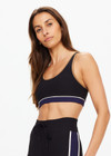 THE UPSIDE women's black Revolver Jade Racerback Bra is made from recycled rib. The supportive sports bra features removable cups. Designed for the gym and high impact exercise.