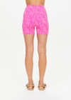 THE UPSIDE women's pink Nevada 4 inch Spin Short is made from specialty fabric. The high rise bike short features v panel waistband. Designed for yoga and pilates.