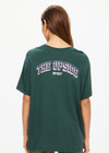THE UPSIDE women's dark green oversized Alumni Sammi crew neck Tee is made from organic cotton and features logo at front chest and soft rib neckline.