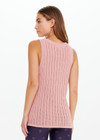 THE UPSIDE women's dusty pink Glory Wales Knit Tank Top is made from organic cotton and is designed for a basketball tank shape with a ribbed neckline.